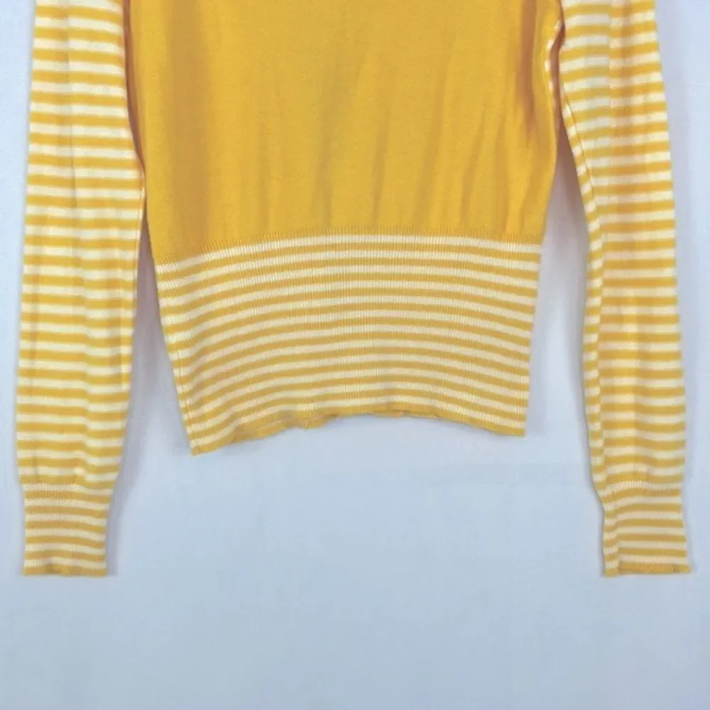 Anthropologie Sparrow Loose Lines Yellow/White Sweater. Size Small